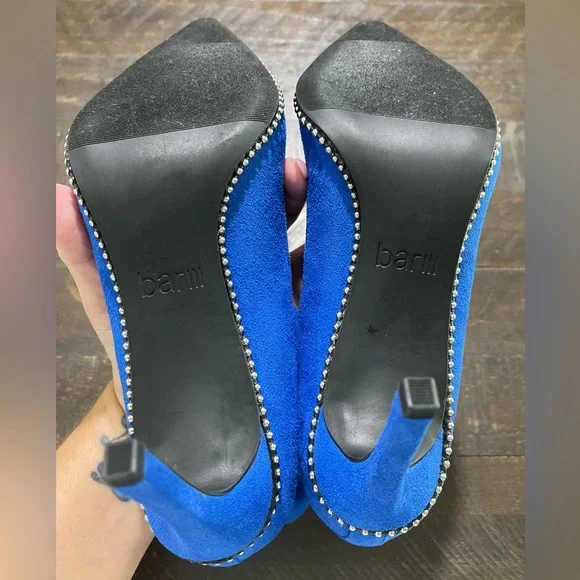 Bar lll Blue Suede Melanay Pointy Heeled Beaded Bootie Sz 8 - Picture 12 of 13